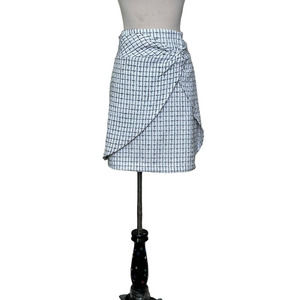 Shein white black plaid front twist overlayed mini skirt size L